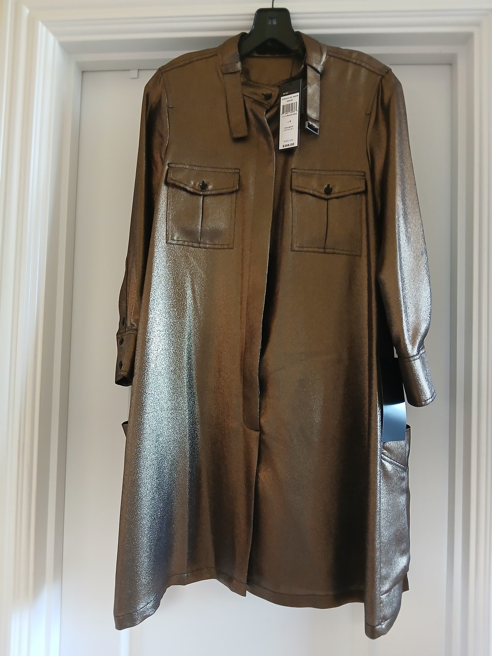 BCBGMaxAzria Metallic Bronze Longline Shirt Dress